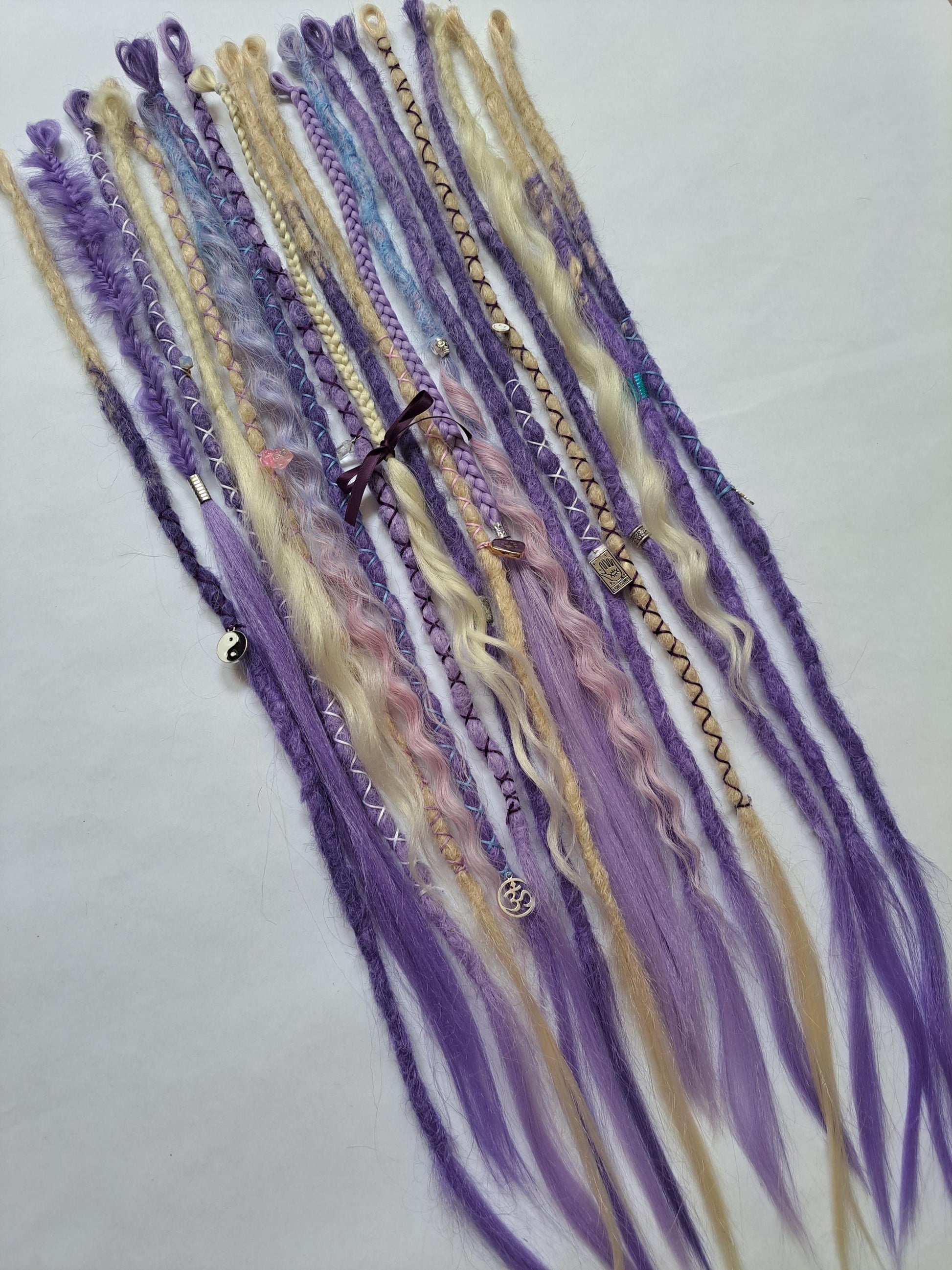 READY TO SHIP dreadlock accent set blonde purple dreads braids. 20 x single ended braid in extensions.High Quality Crochet made with Henlon.