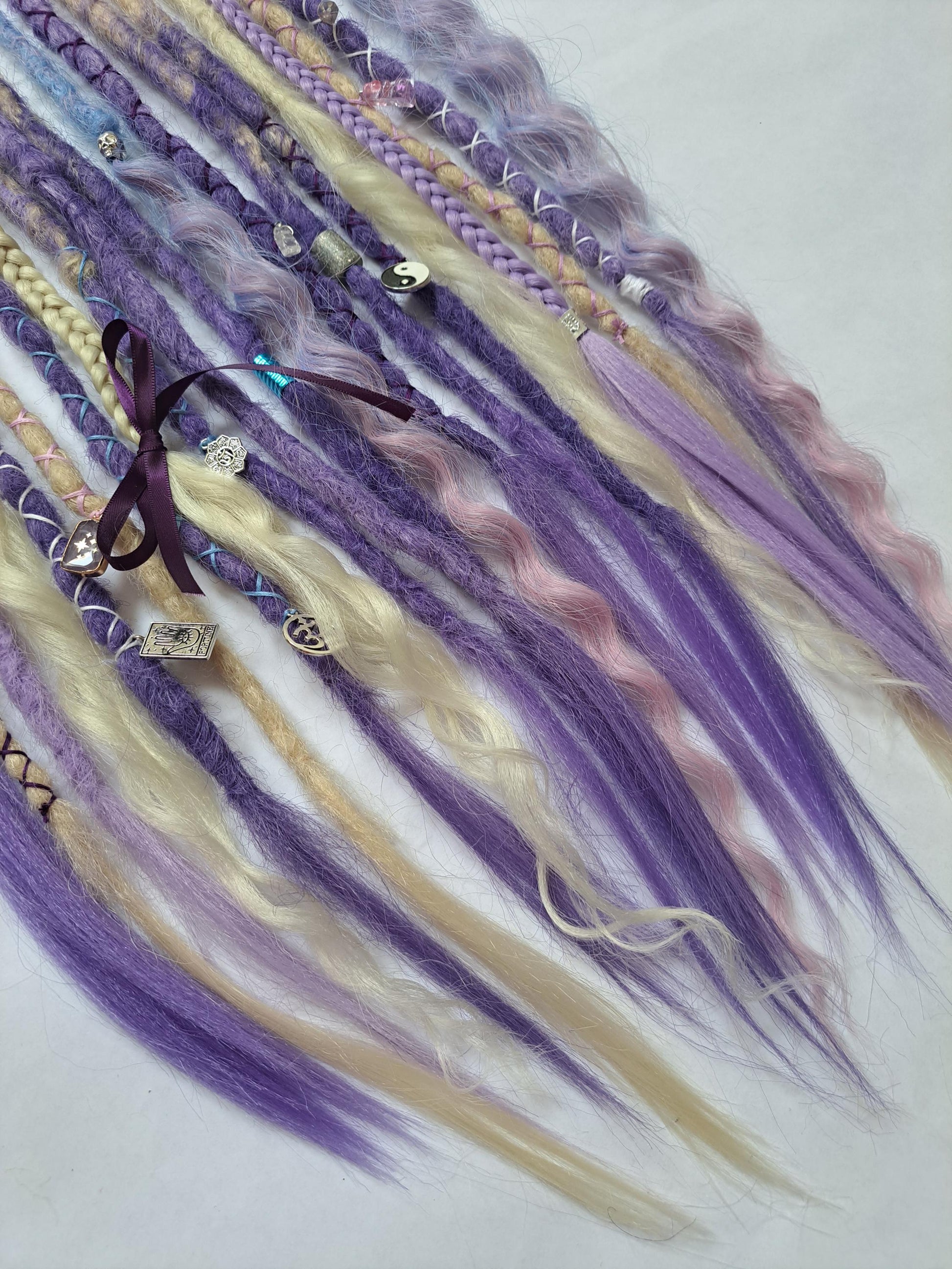 READY TO SHIP dreadlock accent set blonde purple dreads braids. 20 x single ended braid in extensions.High Quality Crochet made with Henlon.