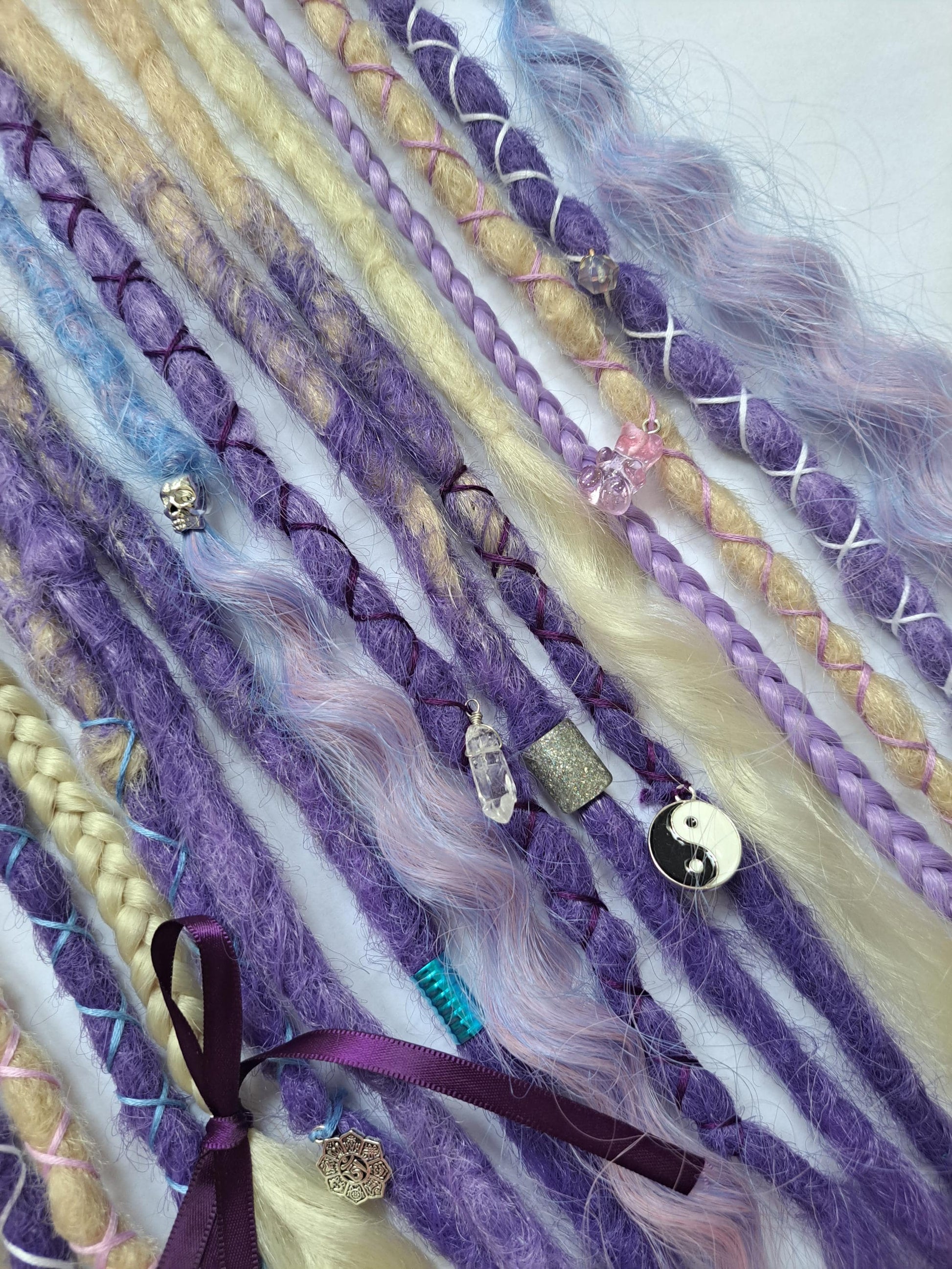 READY TO SHIP dreadlock accent set blonde purple dreads braids. 20 x single ended braid in extensions.High Quality Crochet made with Henlon.