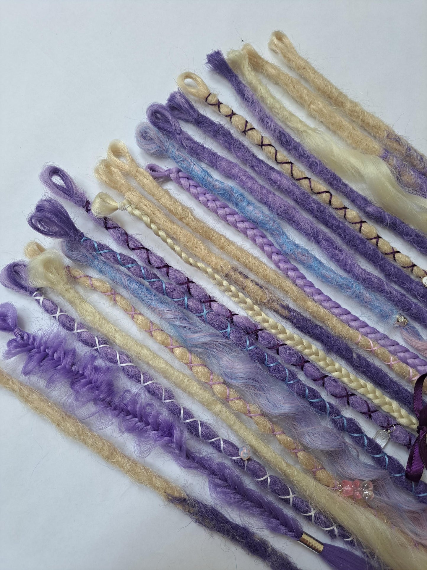 READY TO SHIP dreadlock accent set blonde purple dreads braids. 20 x single ended braid in extensions.High Quality Crochet made with Henlon.